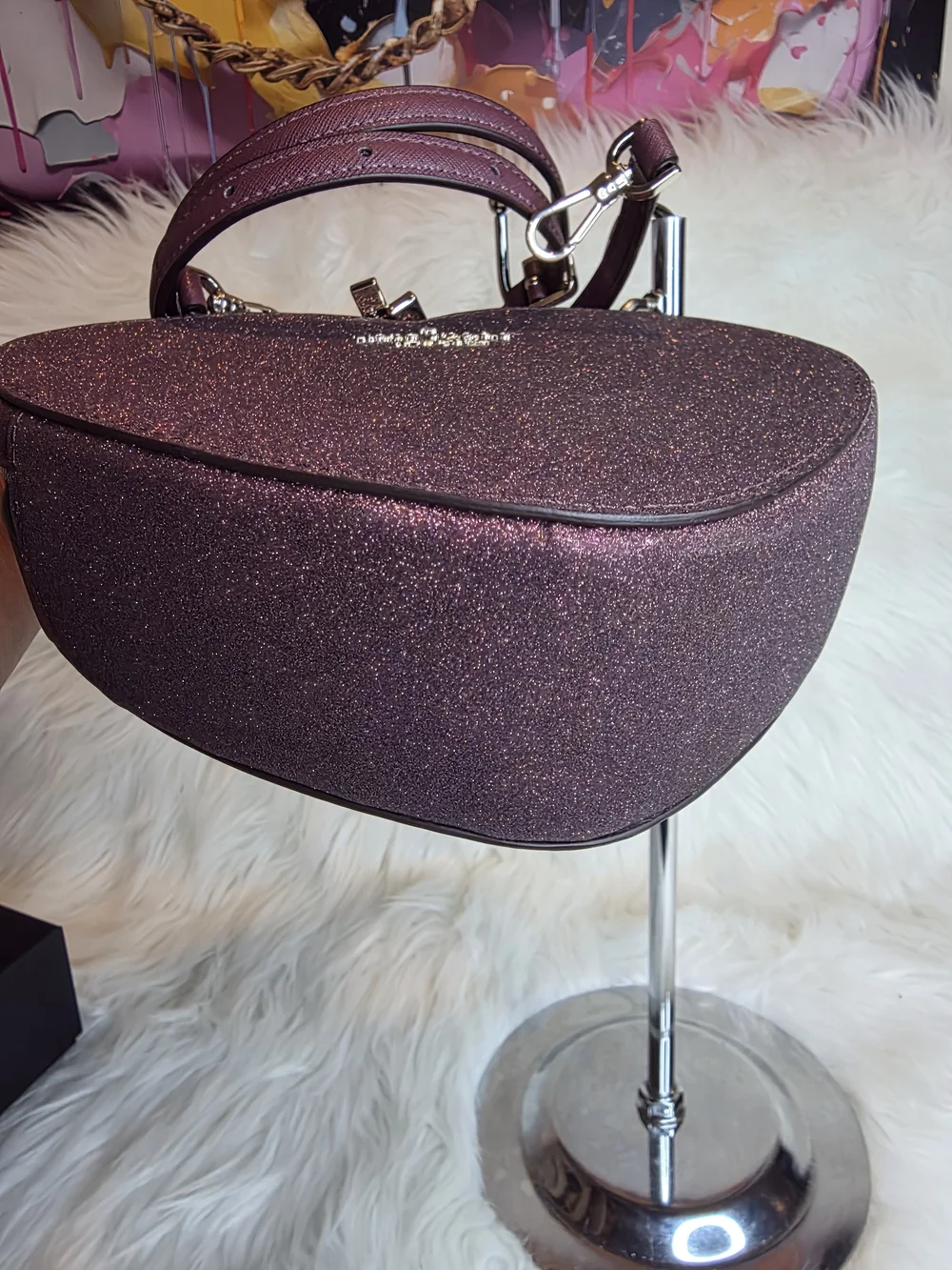Kate Spade NWOT Plum Glitter Heart Mini Top-Handle  Crossbody Bag Includes Strap